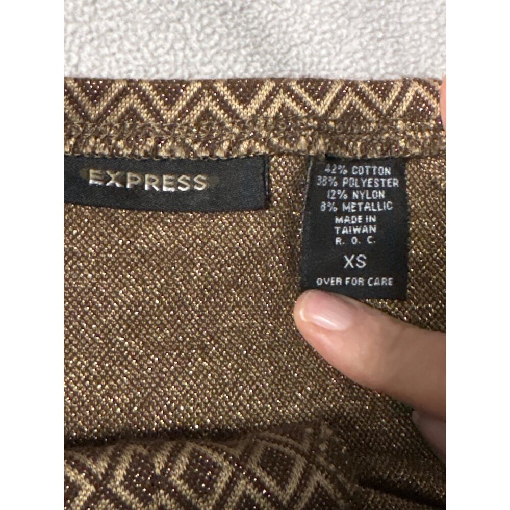 Express XS Brown Diamond Pattern Knee-Length Skirt Retro Metallic Accents office - Picture 3 of 5
